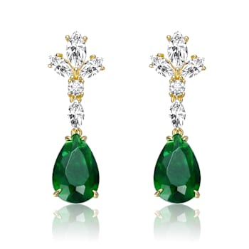 Emerald Color CZ Cluster Drop Earrings In 14K Gold Over Sterling Silver 19.29ctw