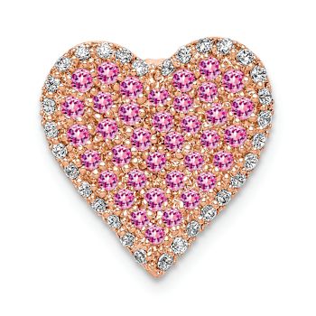 14k Rose Gold Diamond and Pink Sapphire Vintage Heart chain slide