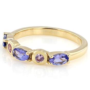 Blue Tanzanite And Lab Pink Sapphire Ring In 18K Gold Over Sterling
Silver 0.71ctw