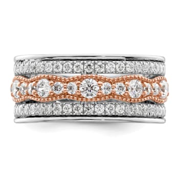 14K Two-tone White and Rose Gold Diamond Wedding Band 1.03ctw