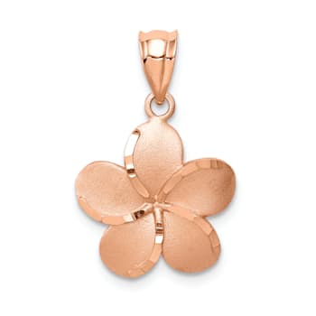 14k Rose Gold Brushed and Diamond-Cut Plumeria Pendant