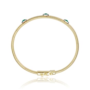 Emerald Color CZ Bangle Bracelet In 14K Gold Over Brass