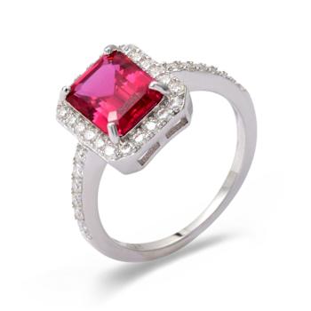 Red Lab Created Ruby With Moissanite Accents Rhodium Over Sterling
Silver Ring