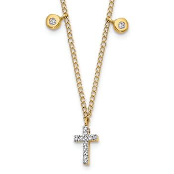 10k Yellow Gold and Rhodium Over 10k Yellow Gold Cable Link Diamond
Cross 18 inch Necklace