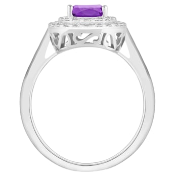8x6mm Oval Amethyst And White Topaz Accents Rhodium Over Sterling Silver
Double Halo Ring