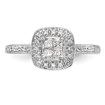 Rhodium Over 14K White Gold Diamond Cluster Engagement Ring 0.22ctw