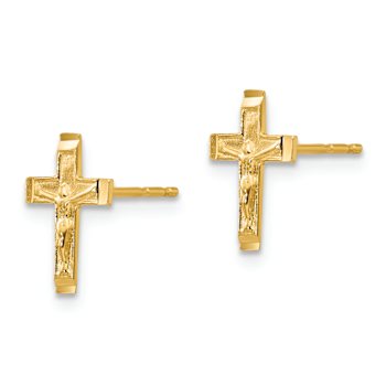 14k Yellow Gold Children's Crucifix Stud Earrings