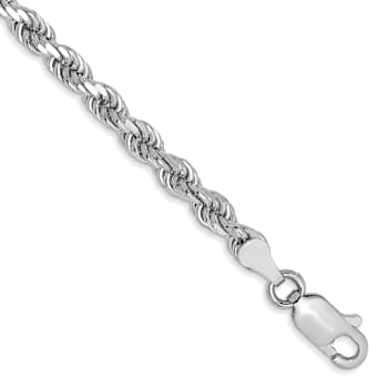 Rhodium Over 10k White Gold 3.5mm Diamond-Cut Rope Link Bracelet