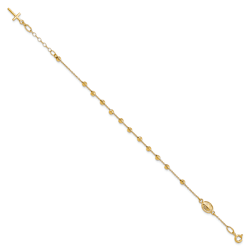 14K Yellow Gold Polished Diamond-cut Cross and Miraculous Medal 0.75
Inch Extension Bracelet
