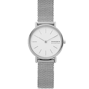 Skagen Women's Signatur Lille Slim White Dial, Stainless Steel Mesh Watch