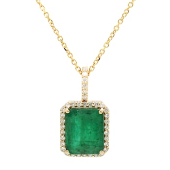 5.04 Ctw Emerald and 0.27 Ctw White Diamond Pendant in 14K YG
