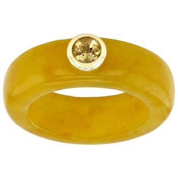 Yellow Jadeite And Yellow Citrine Band Ring In 18K Gold Over Sterling
Silver 0.21ct