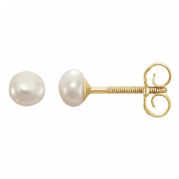 14K Yellow Gold 3.25mm Button Freshwater Pearl Youth Solitaire Stud Earrings