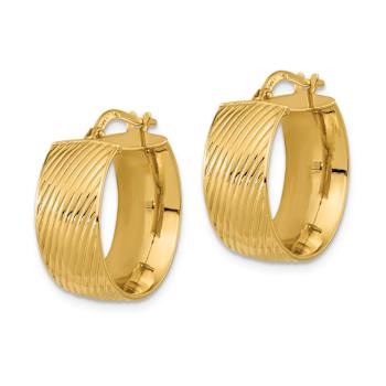 14k Yellow Gold 13/16" Polished and Textured Hinged Hoop Earrings