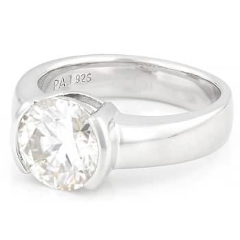 Round Moissanite Solitaire Ring In Platinum-Enhanced Sterling Silver