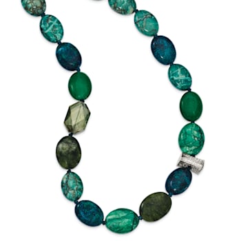 Sterling Silver Jadeite, Crystal, Jasper and Serpentine with 2-inch
Extension Necklace