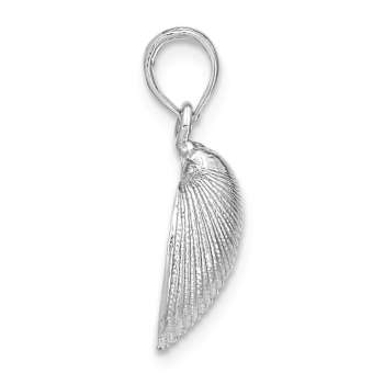 Rhodium Over 14k White Gold Polished and Textured Medium Clam Shell Pendant