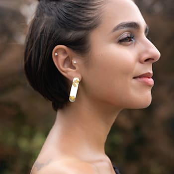 14K Yellow Gold Over Sterling Silver Small Gold Leaf Acrylic Hoop
Earrings in White