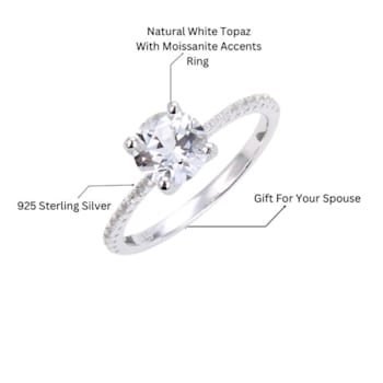 Round White Topaz Sterling Silver Solitare Ring, 1.90ctw