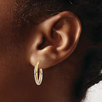 14k Yellow Gold and 14k White Gold 13/16" Polished Hoop Earrings