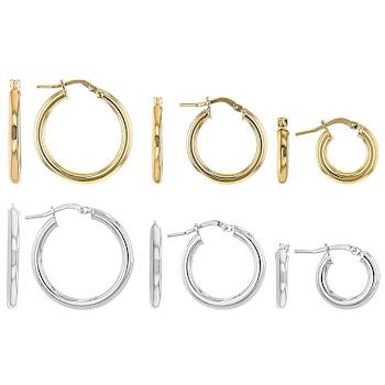 Set Of 6 Hoop Earrings In 18K Gold Over Bronze and Rhodium Over Bronze