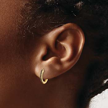 14k Yellow Gold Black and White Cubic Zirconia Reversible 1/2"
Hinged Huggie Hoop Earrings