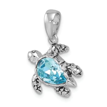 Rhodium Over Sterling Silver Crystal Turtle Pendant