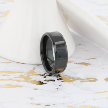 INFINITY Black Tungsten Ring with Beveled Edges 8mm