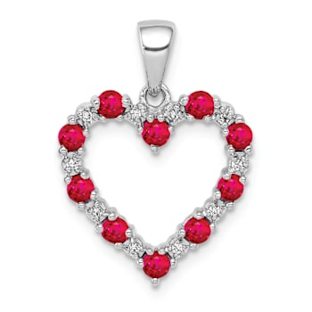 Rhodium Over 10k White Gold Diamond and 0.5 cttw Ruby Heart Pendant