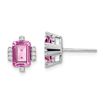 Rhodium Over 14K White Gold Emerald Shape Lab Created Pink
Sapphire/Diamond Earrings