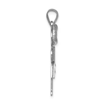 Rhodium Over 14k White Gold Satin Diamond Kid with Bow Pendant