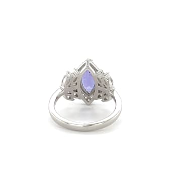 Rhodium Over Sterling Silver Marquise Tanzanite and White Zircon Ring 2.23ctw