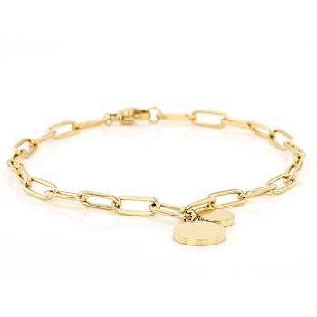 Paperclip Link Bracelet With Disc Charm In Gold-Tone 4mm