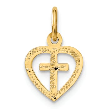 14K Yellow Gold Cross in Heart Charm Pendant