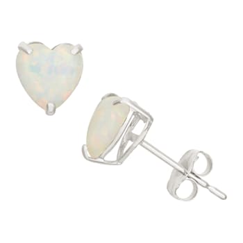 Lab Created Opal Heart Shape 10K White Gold Stud Earrings, 0.66ctw