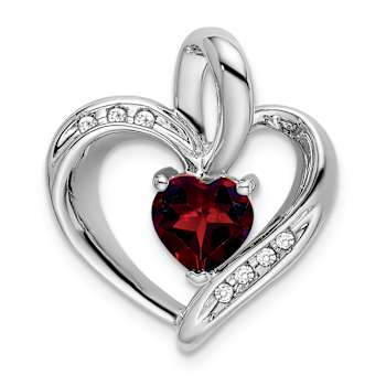 Rhodium Over 10k White Gold 0.99 ctw Garnet and Accent Diamond Heart Pendant