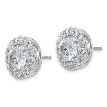 Rhodium Over 14K White Gold Round Halo G H I True Light Moissanite Earrings