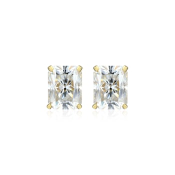 Emerald Cut Moissanite 14k Yellow Gold Over Silver Stud Earrings 5.04ctw DEW