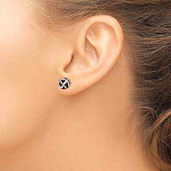 14k Yellow Gold 8mm Leopard Pattern White, Black and Yellow Crystal Stud Earrings
