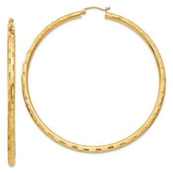 14k Yellow Gold 2 9/16" Diamond-Cut Hoop Earrings