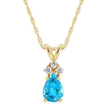 7x5mm Pear Shape Blue Topaz with Diamond Accents 14k Yellow Gold Pendant
With Chain