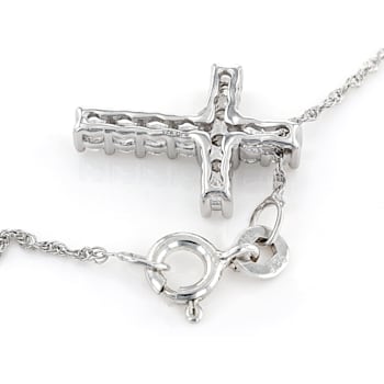 White Lab-Grown Diamond Rhodium Over Sterling Silver Cross Pendant With
18" Rope Chain 0.50ctw