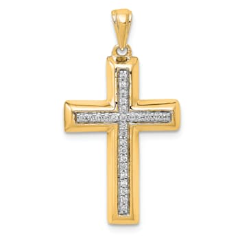 14K Yellow Gold Large 1/10ct. Diamond Cross Pendant
