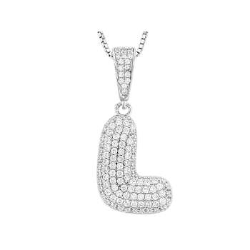 CZ Initial L Bubble Letter Pendant Necklace In Sterling Silver 1.39ctw