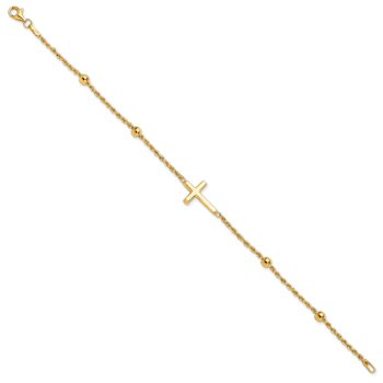 14k Yellow Gold Diamond-Cut Beaded Cross Bracelet