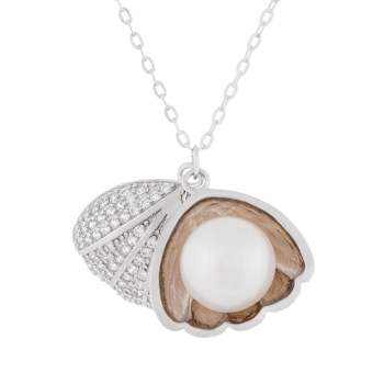 9-9.5mm White Cultured Freshwater Pearl Sterling Silver Pendant W/Chain