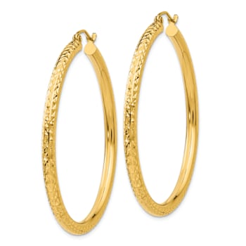 14k Yellow Gold Diamond-Cut 1 3/4" Round Hoop Earrings
