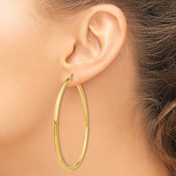 14k Yellow Gold Polished 2 9/16" Tube Hoop Earrings