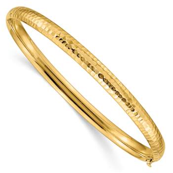10k Yellow Gold 4.75mm Diamond-Cut Fancy Hammered Hinged Bangle Bracelet