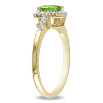 Peridot and Diamond 10K Yellow Gold Ring 0.92ctw